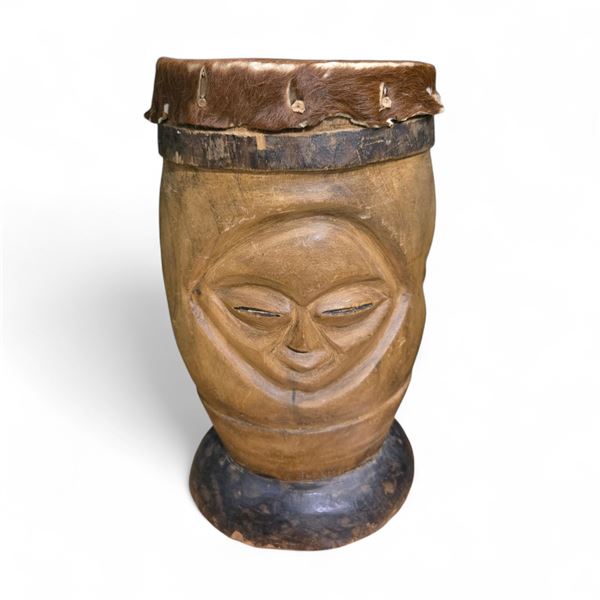 Carved Cedar Hide Topped Haida Drum - 13" tall x 8" round base