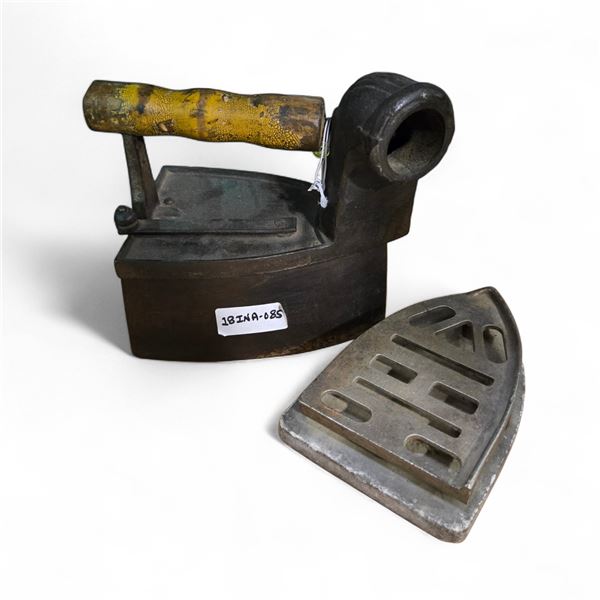 Vintage Steam Iron and Cast Metal 2 Level Iron Stand