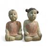 Image 1 : Pair of Hand Carved & Painted Wood Good Luck Baby Boy & Girl Statues - Each is 14" tall x 8" wide