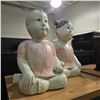 Image 3 : Pair of Hand Carved & Painted Wood Good Luck Baby Boy & Girl Statues - Each is 14" tall x 8" wide