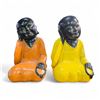 Image 1 : Pair of Hand Carved & Painted Wood Baby Buddha Statues - 7" x 7" x 13" tall