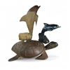 Image 1 : Carved Ironwood Turtle, Cook '79 Resin Dolphin Statue, & 12" Carved Wood Dolphin Statue