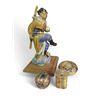 Image 1 : Chinese Porcelain Shiwan "Monkey King" Statue & 3 Vintage Petite Cloisonne Containers (apple is 2" t