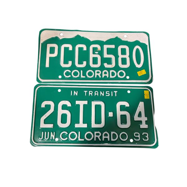 2 Vintage Colorado License Plates: 261D-64 (June 1993) and PCC 6580