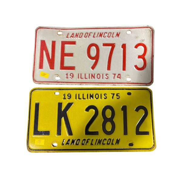 2 Vintage Illinois License Plates: LK 2812 (1975) and NE 9713 (1974)