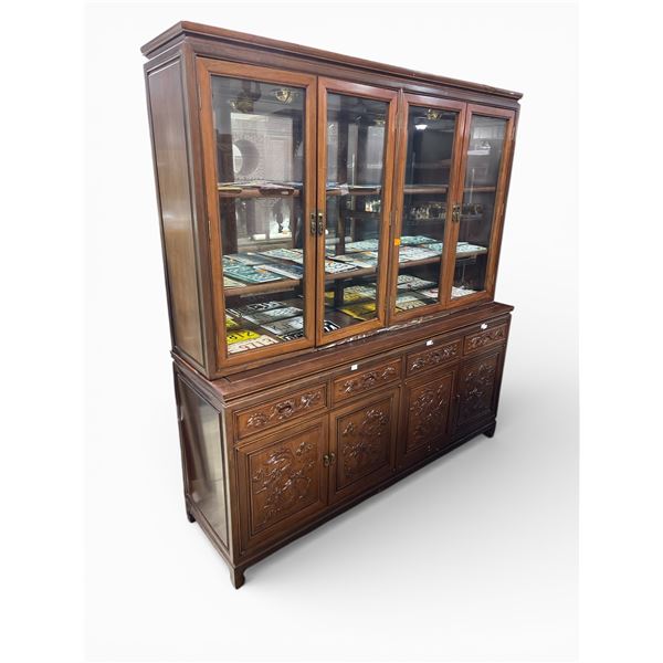 Large China Cabinet with Hutch Top - Carved Dragon Design Panels - 20" x 72" x 88" Tall