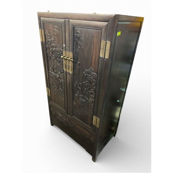 Chinese Qing-Style Carved Hardwood Cabinet, Approx. H69" x W39" x D23"
