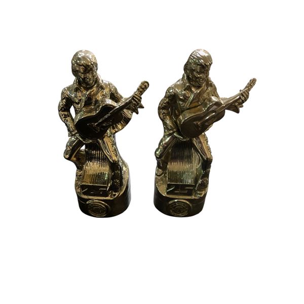 Group of 2 - 1985 Elvis Presley 25th Anniversary Silver Mini Decanters with Music Box - Empty