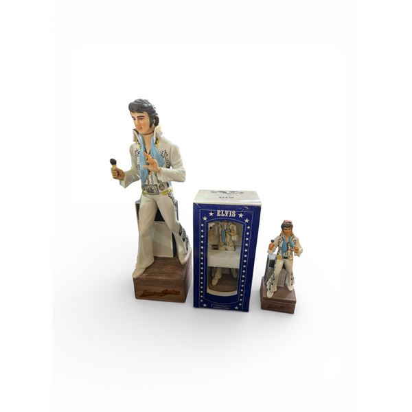 Group of 3 - 1977 McCormick Elvis Presley Decanters with Music Box - 1 Full Size and 2 Mini - Empty