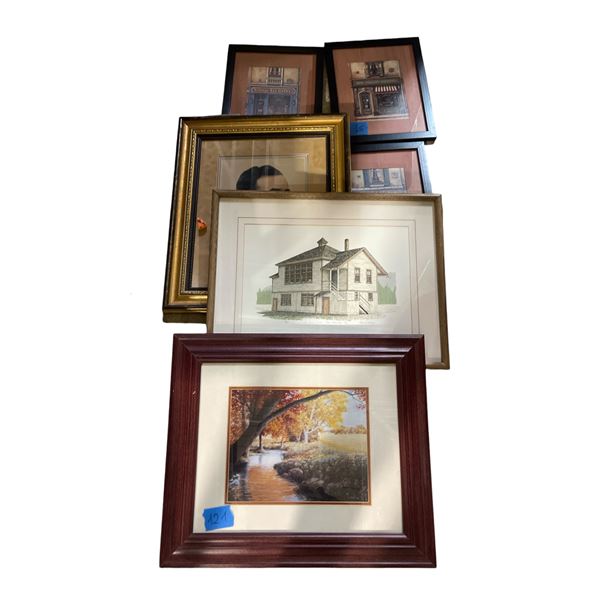 8 Assorted Framed Art Includes Landscapes, Architecture & Portrait