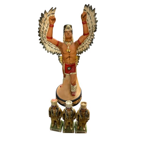 4  Vintage Empty Whiskey Decanters: 1983 Ski Country "Peregrine Falcon Dancer" Full-Size and 3-Pcs 1