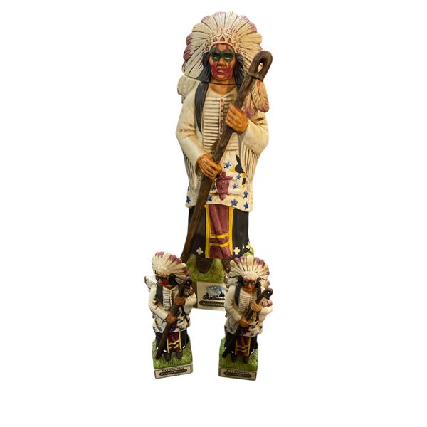 Vintage Ski Country "Arapaho" Empty Ceramic Bourbon Whiskey Decanters - Full-Size and 2 Mini