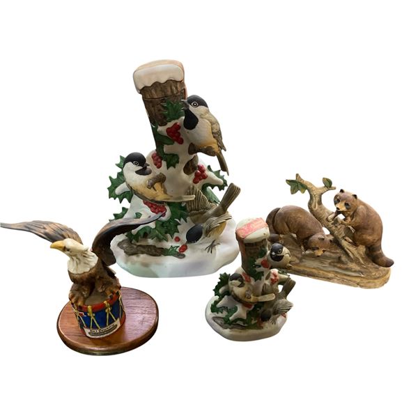 4 Empty Liquor Decanters - 1981 Ski-Country Limited Edition "Chickadee Mini" & "Chickadee", 1973 "Ra