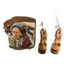 Image 1 : Vintage 1980s Native American Bust on Wood Stand - Tall 8.75", and 2 Mini "Wolf Dancer" Decanters - 