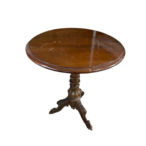 Carved Wood Pedestal Side Table - Approx. H28" x Dia. 22"