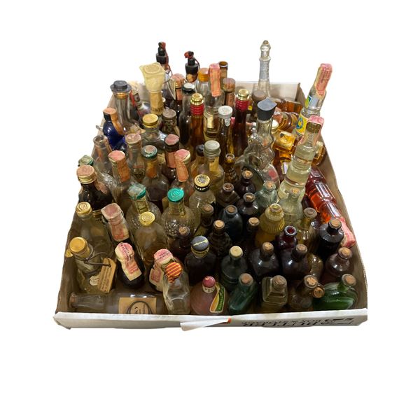 60 Vintage Glass Mini Liquor Bottles - Several With Remaining Contents