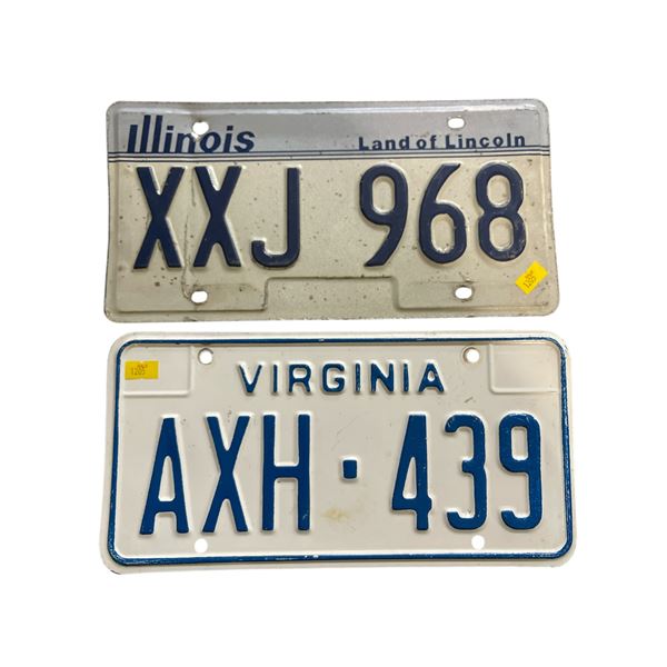 2 License Plates: Virginia "AXH 439" and Illinois "XXJ 968"