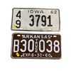 Image 1 : 2 Vintage License Plates: Arkansas Truck "B30 038" (1960) and Iowa "49 3791" (1962)