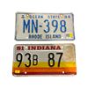 Image 1 : 2 Vintage License Plates: Rhode Island "MN-398" (1984) and Indiana "93B 87 (1981)
