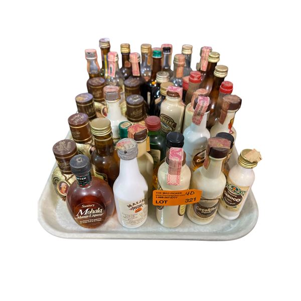 40 Vintage Glass Mini Liquor Bottles - Several With Remaining Contents
