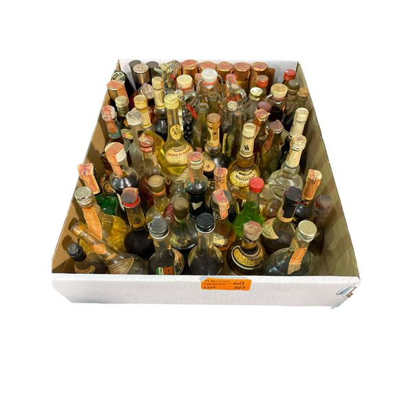 60 Rare Vintage Glass Mini Liquor Bottles - Approx. 70% Retain Partial Contents