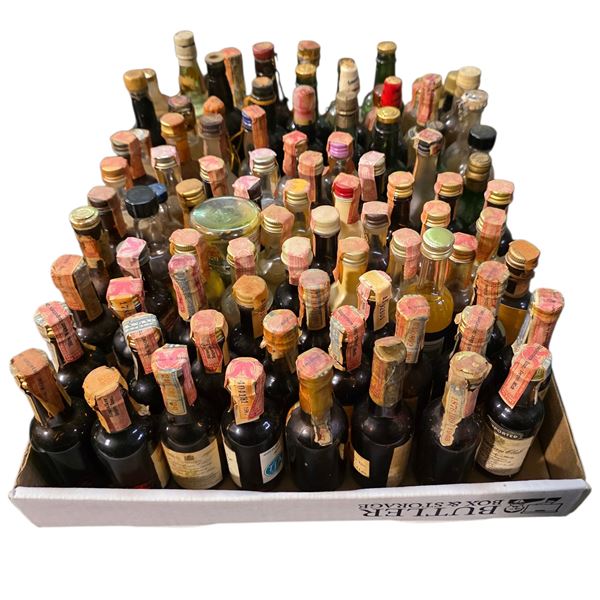 60+ Vintage Glass Mini Liquor Bottles - Approx. 70% Retain Partial Contents