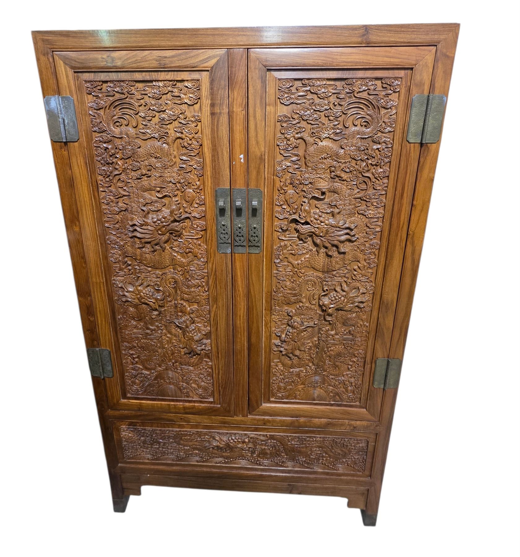 Chinese Carved Dragon Pattern Cabinet, Approx. H70.5" x W42" x D23.5"