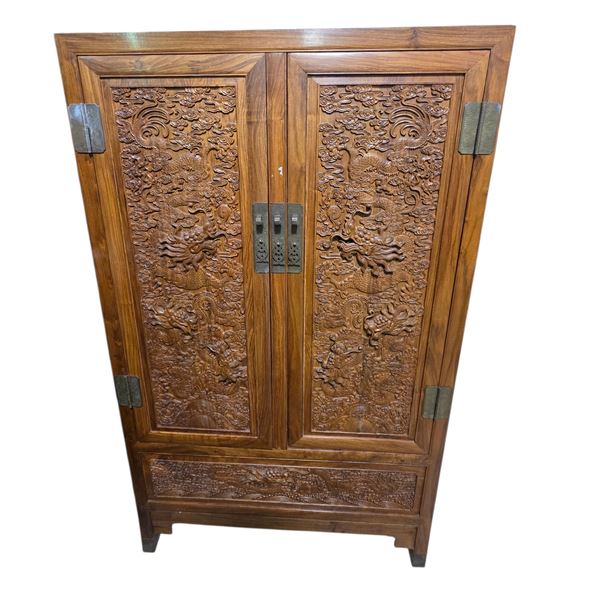 Chinese Carved Dragon Pattern Cabinet, Approx. H70.5" x W42" x D23.5"
