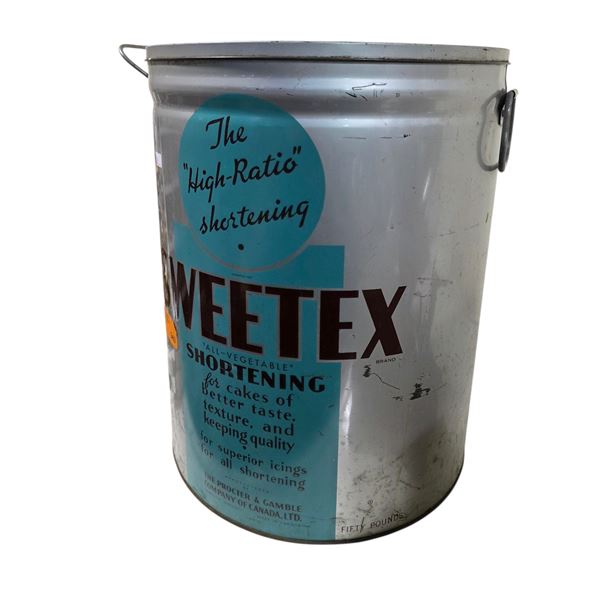 Vintage Sweetex Shortening 50 LB Tin Bucket with Lid
