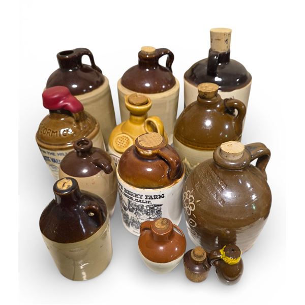 13 Vintage Empty Stoneware Jugs Includes McCormick Platte Valley and Others Brands - Assorted Sizes