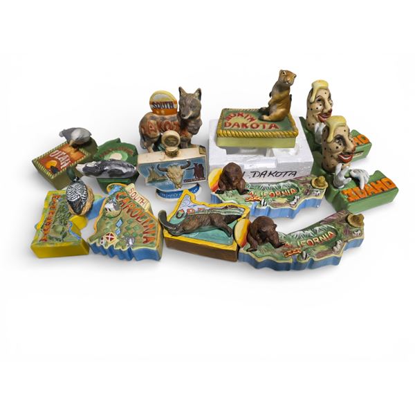 12 Assorted Ceramic Figurine Empty Decanters Includes State Mini Series, and More