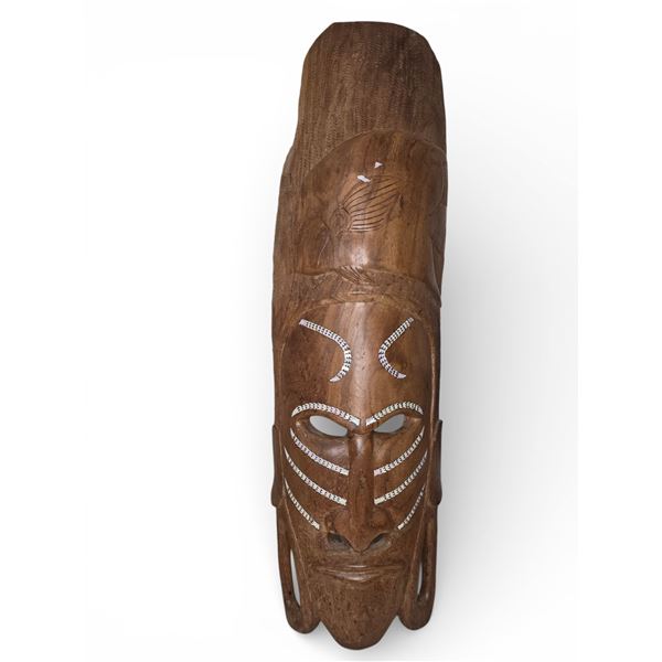 Hand-Carved Wooden Tribal Wall Mask, Approx. H28" x W8"