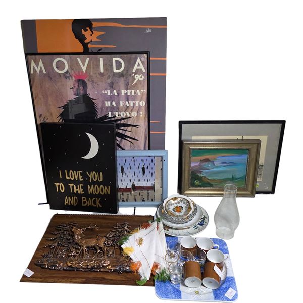 Mixed Decor Bundle - A&J 3D Deer Wall Hanging Plaque, Paintings and Prints, Ceramic Dishes, and More