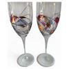 Image 4 : 1950s Exquisite Partylite Hand-Painted Mosaic Art Glass - Flared Vase, Pair of Wine Goblets & Bowl