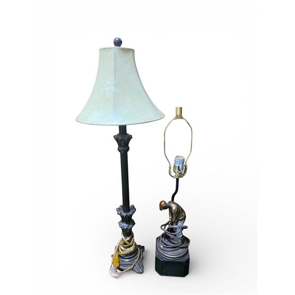 Wrought Iron Table Lamp (H31") and Figural Golfer Table Lamp (H23")