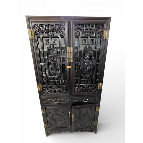 Chinese Qing-Style Carved Hardwood Cabinet, Approx. H78.5" x W40" x D15.5"