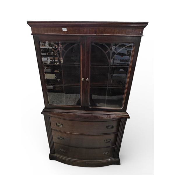 Vintage China Cabinet with 3 Drawer Base - 15" x 36" x 66" Tall