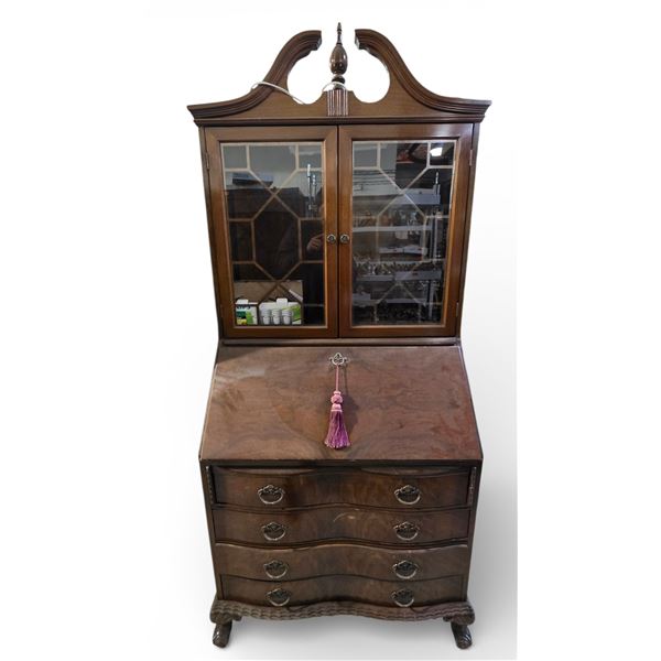 Secretary Desk with Glass Display Cabinet, Approx. H78" x W33.5" x 18"