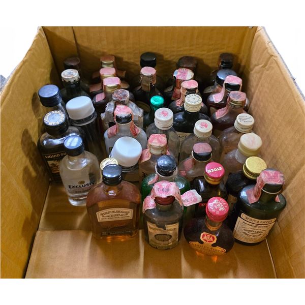 34 Rare Vintage Glass Mini Liquor Bottles - Approx. 60% Retain Partial Contents