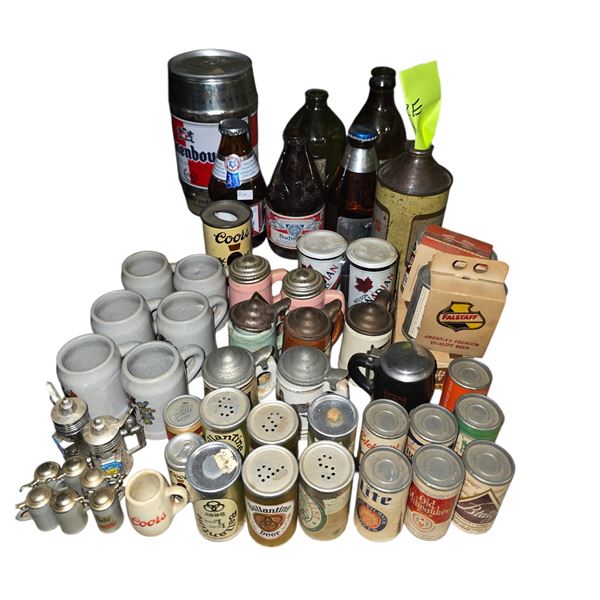 Group of 45 Beer Miniature Salt & Pepper Shakers and Assorted Beer Bottles