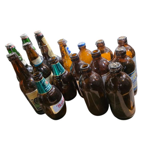 16 Vintage Empty Beer Bottles Includes Historical Beer Brands: Heibelberg, Labatt's, and More