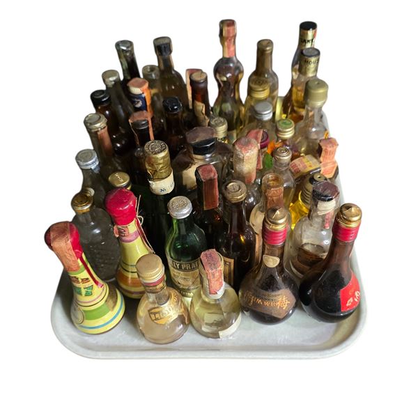 40 Vintage Glass Mini Liquor Bottles - Approx. 50% Retain Partial Contents