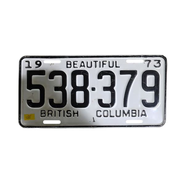 1973 BC Single License Plate 538-379