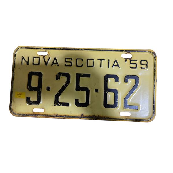 1959 Nova Scotia Single License Plate 9-25-62