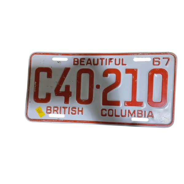 1967 BC Single License Plate C40-210