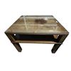 Image 1 : Square Mahogany Side Table with Side Scrollwork ( glass topped)