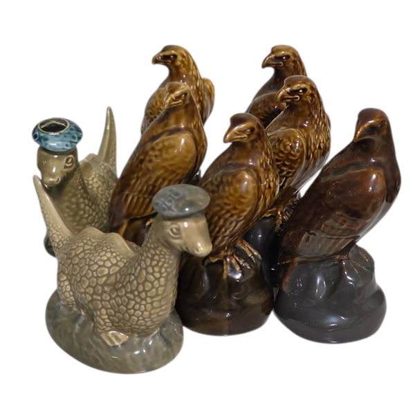 8 Vintage Beswick Potteries Mini Liquor Bottles - 2 are sealed and full