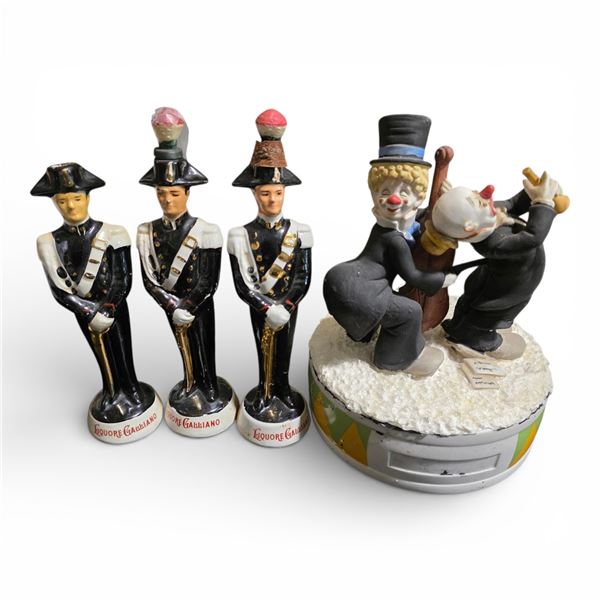 9" Clown Liquor Decanter & 3 x 1.6 Oz. Galliano Bottles (all of the bottles are empty)