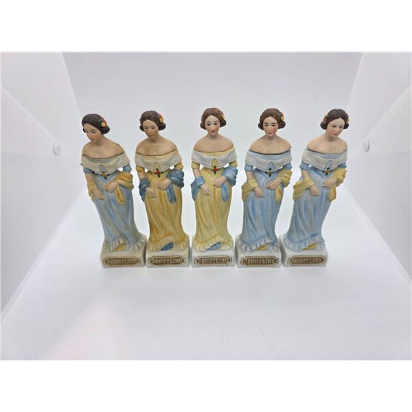 5 Jenny Lind 2 Oz. Porcelain Liquor Minis by Ski Country - empty
