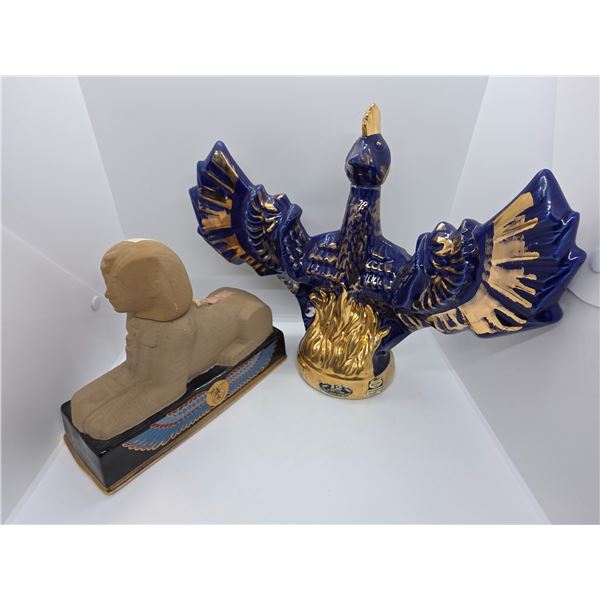 Rare 1980s Ezra Brooks Shriners Sphinx & 1971 Phoenix 750ml Decanters - Both are empty